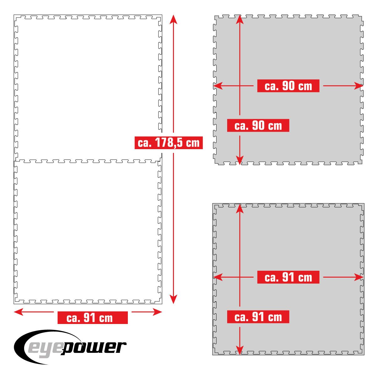 eyepower Fitnessmatte 2er Set 90x90x2 cm