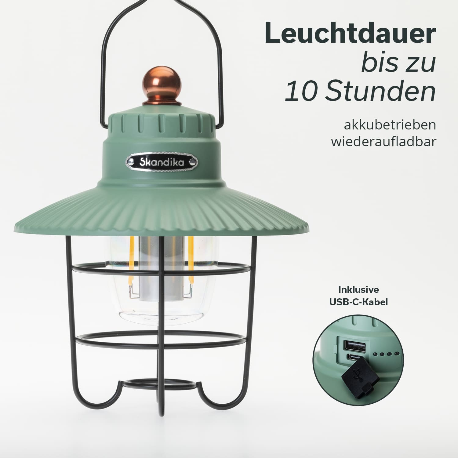 Skandika Soroya retro LED-campinglamp met powerbank - Green