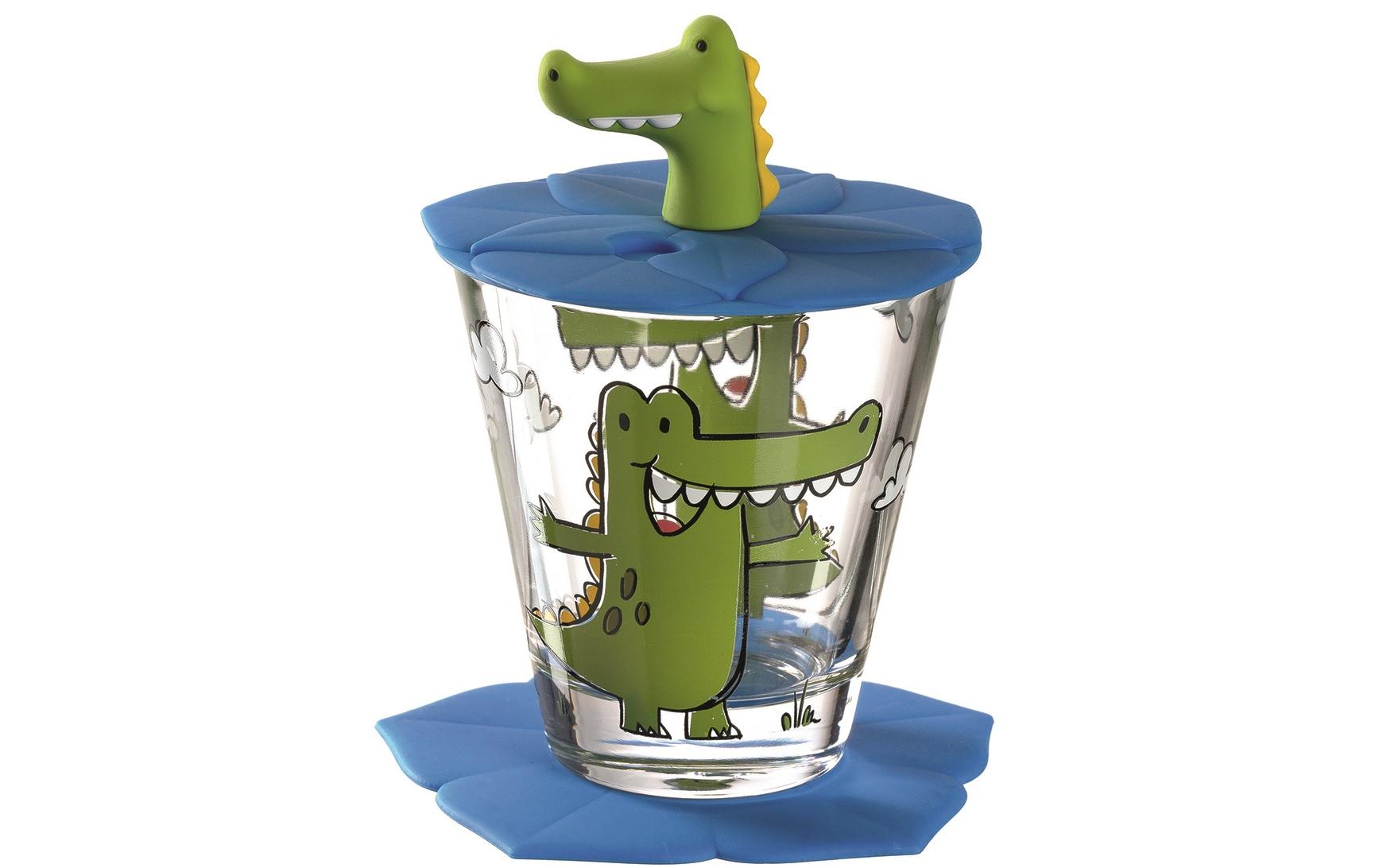 Kindertrinkglas Bambini 3-teilig, KrokodilKinderglas mit Tiermotiv