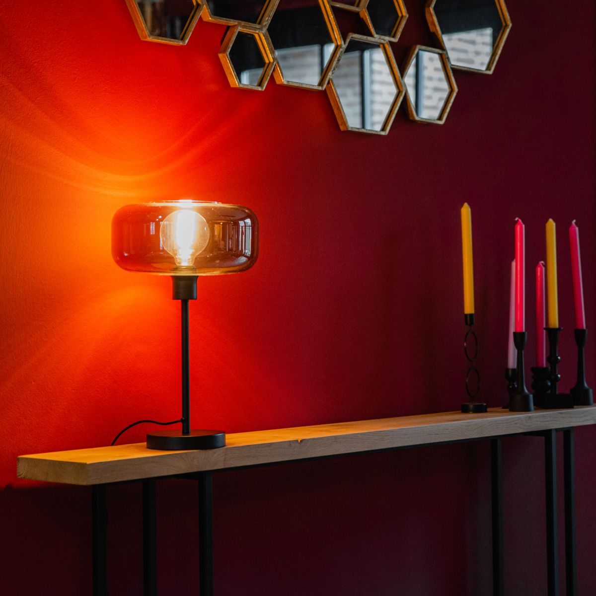 Art deco tafellamp zwart met smoke glas - Bizle