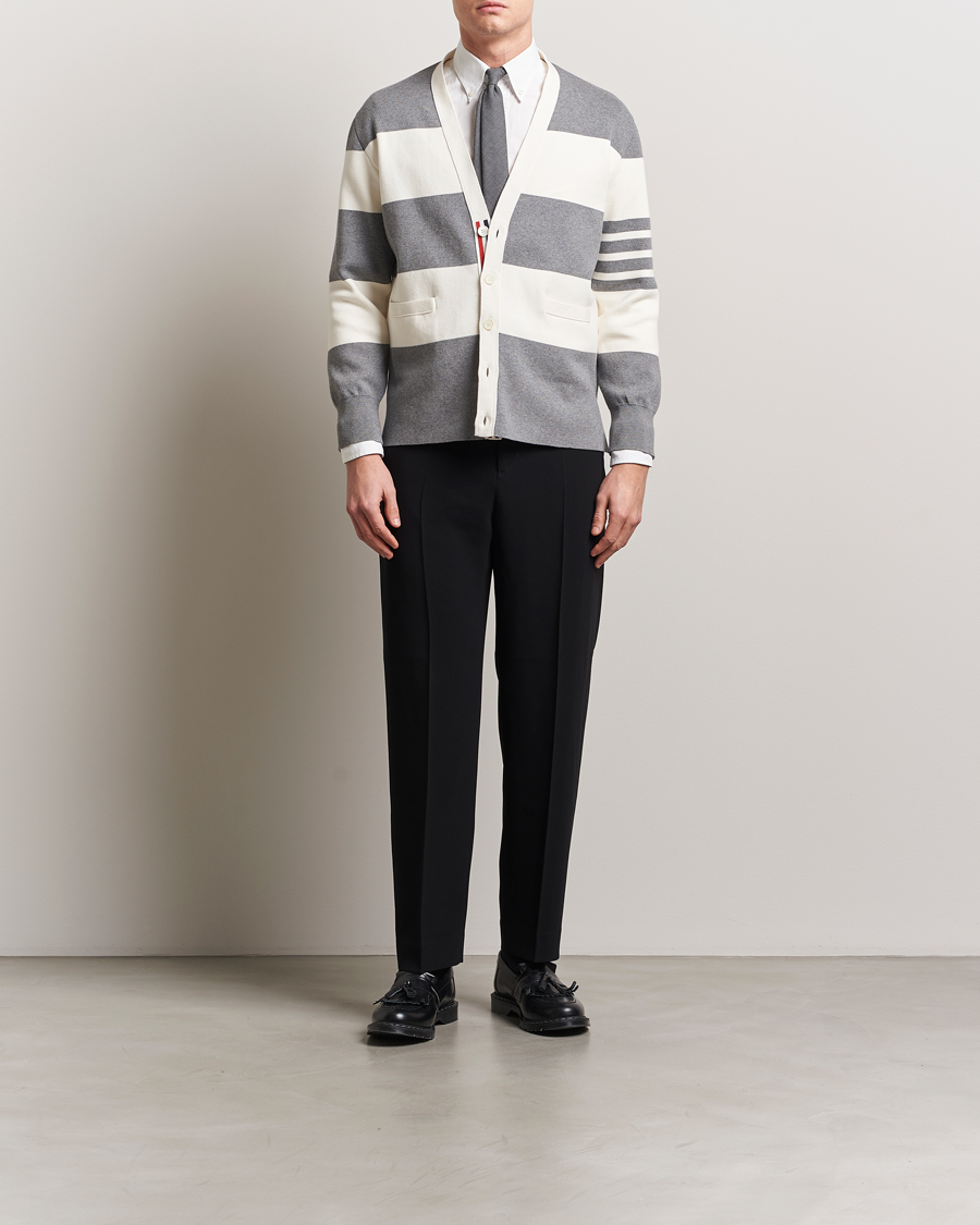 Thom Browne Rugby Stripe Cotton Cardigan Grey/White