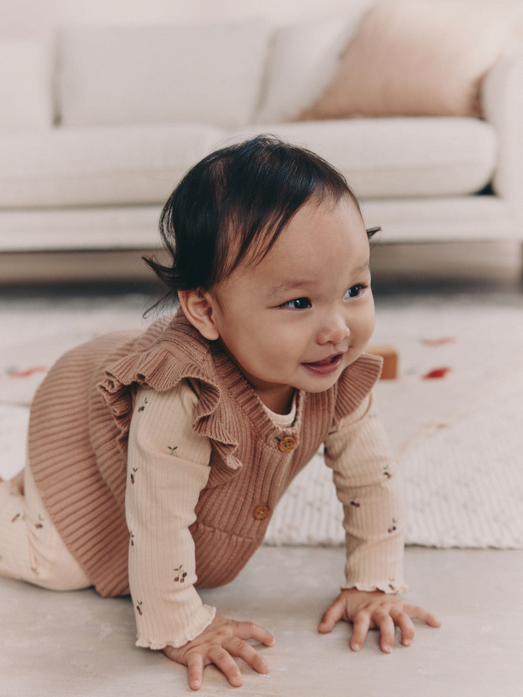Naturel Kersenrood - Gebreide baby bodywarmer, top met lange mouwen en leggings 3 -delige set (0mnd-3jr)