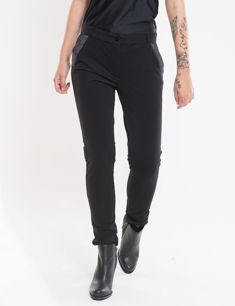HBT BASICS - CHRISTINA PANTALON CITY SLIM NOIR/ARGENT