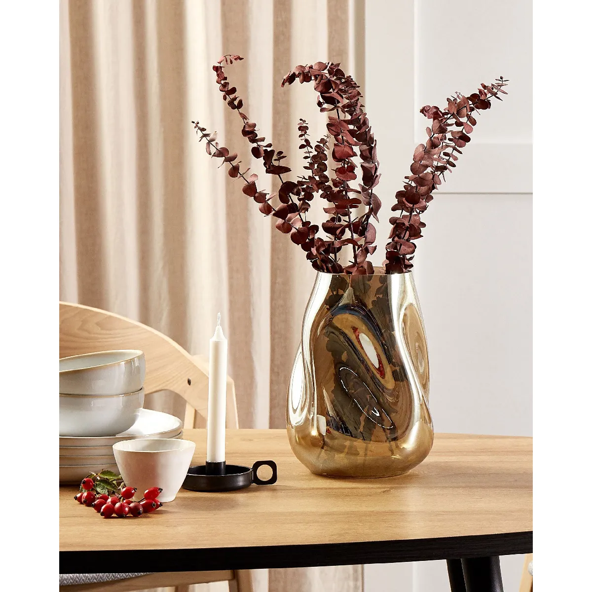 Beliani Vase à Fleurs IMEROS 27cm Marron Doré