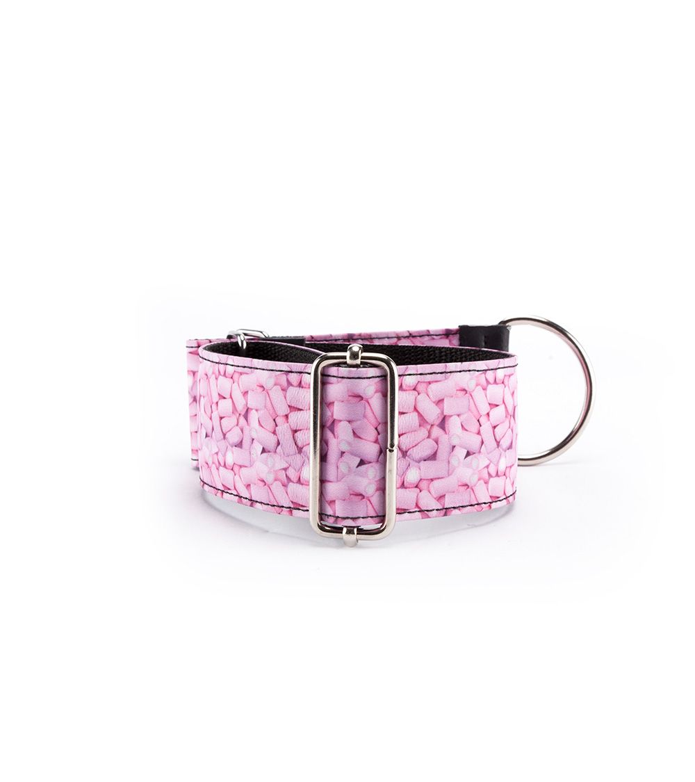 Coleira ajustável Pamppy Greyhound Speedy rosa com estampa de nuvem para cães.