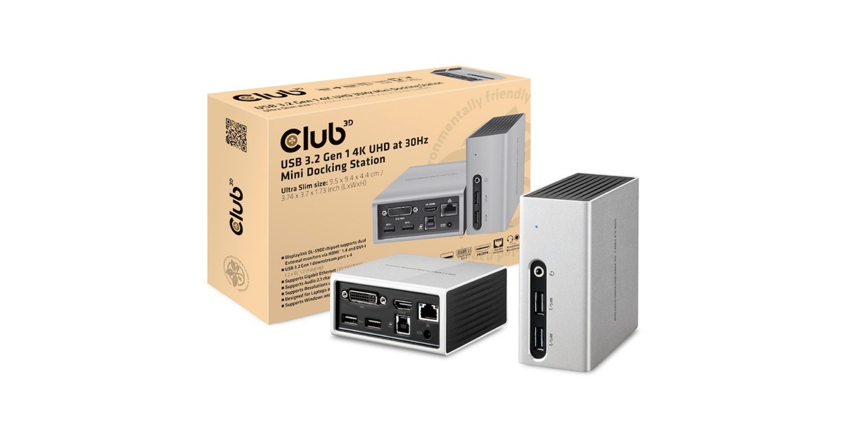 Club 3DUSB 3.2 Gen 1 4K UHD Mini Docking Station  (Grijs, CSV-3104D)