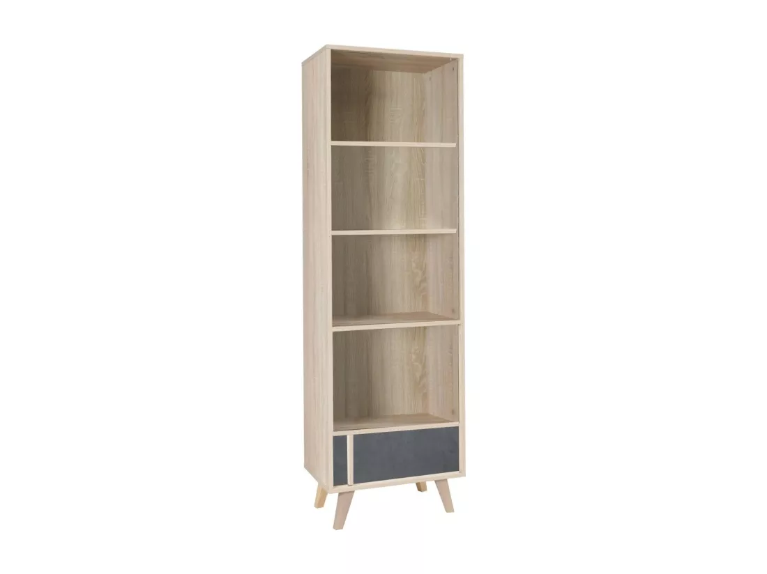 Bibliothèque MALMO chêne clair et gris – 1 porte et 4 niches