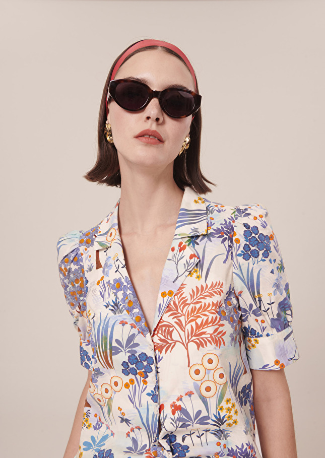 Chemise Cômebleue imprimée fleuri en popeline