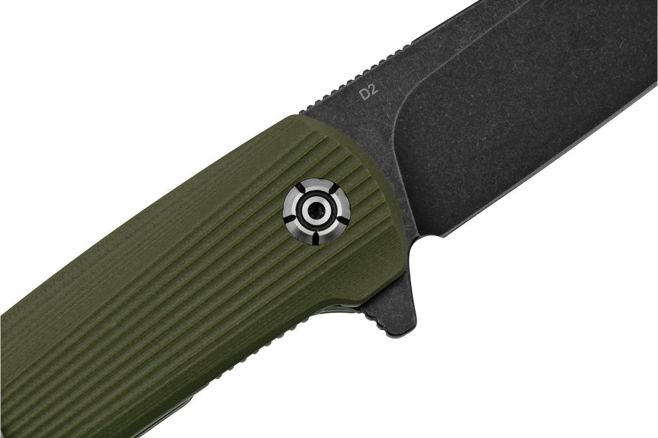 QSP Knife Phoenix QS108-B2 Blackwashed D2, Green G10, zakmes