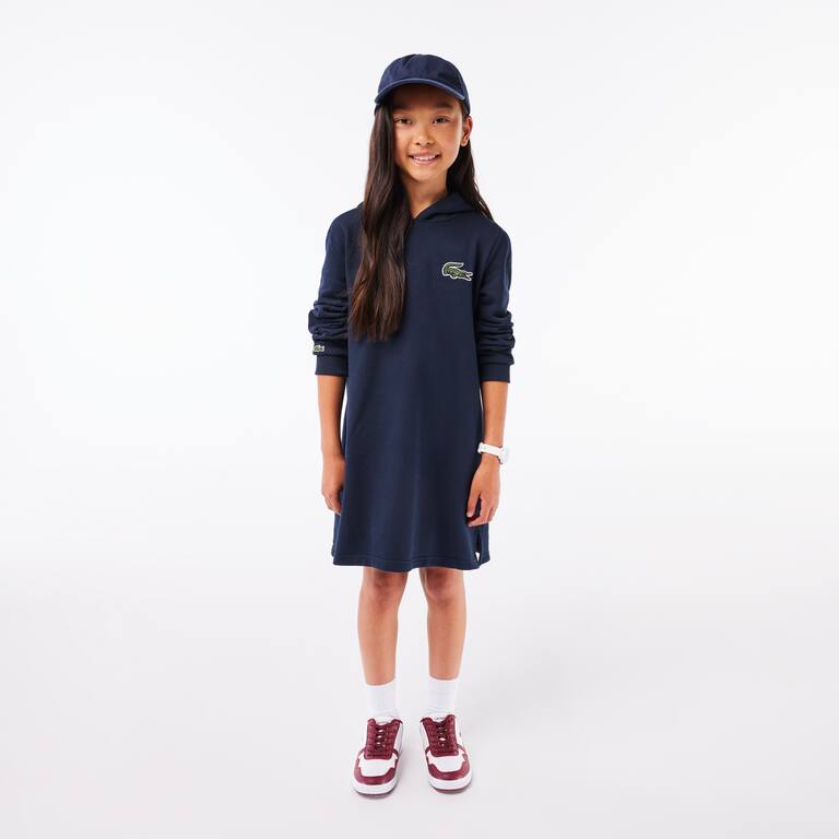 Robe sweatshirt à capuche en molleton de coton Pantalons & Robes - Bleu - Lacoste - Fille