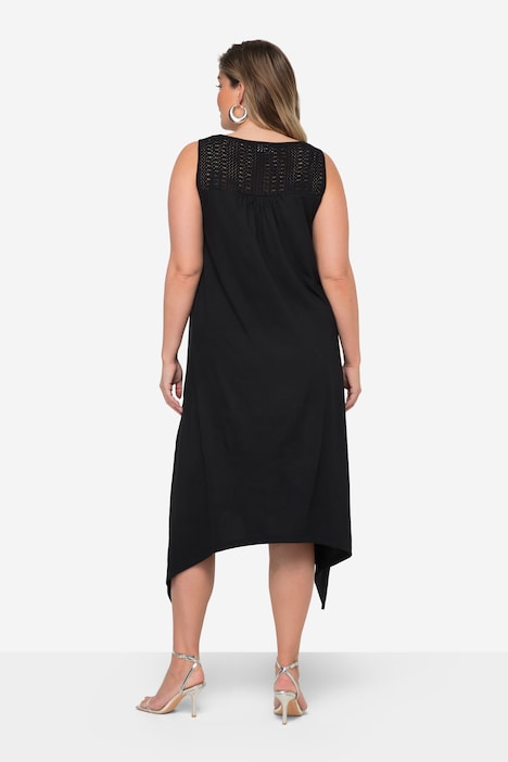 Midikleid, A-Linie, Rücken-Spitzeneinsatz, ärmellos, Zipfelsaum