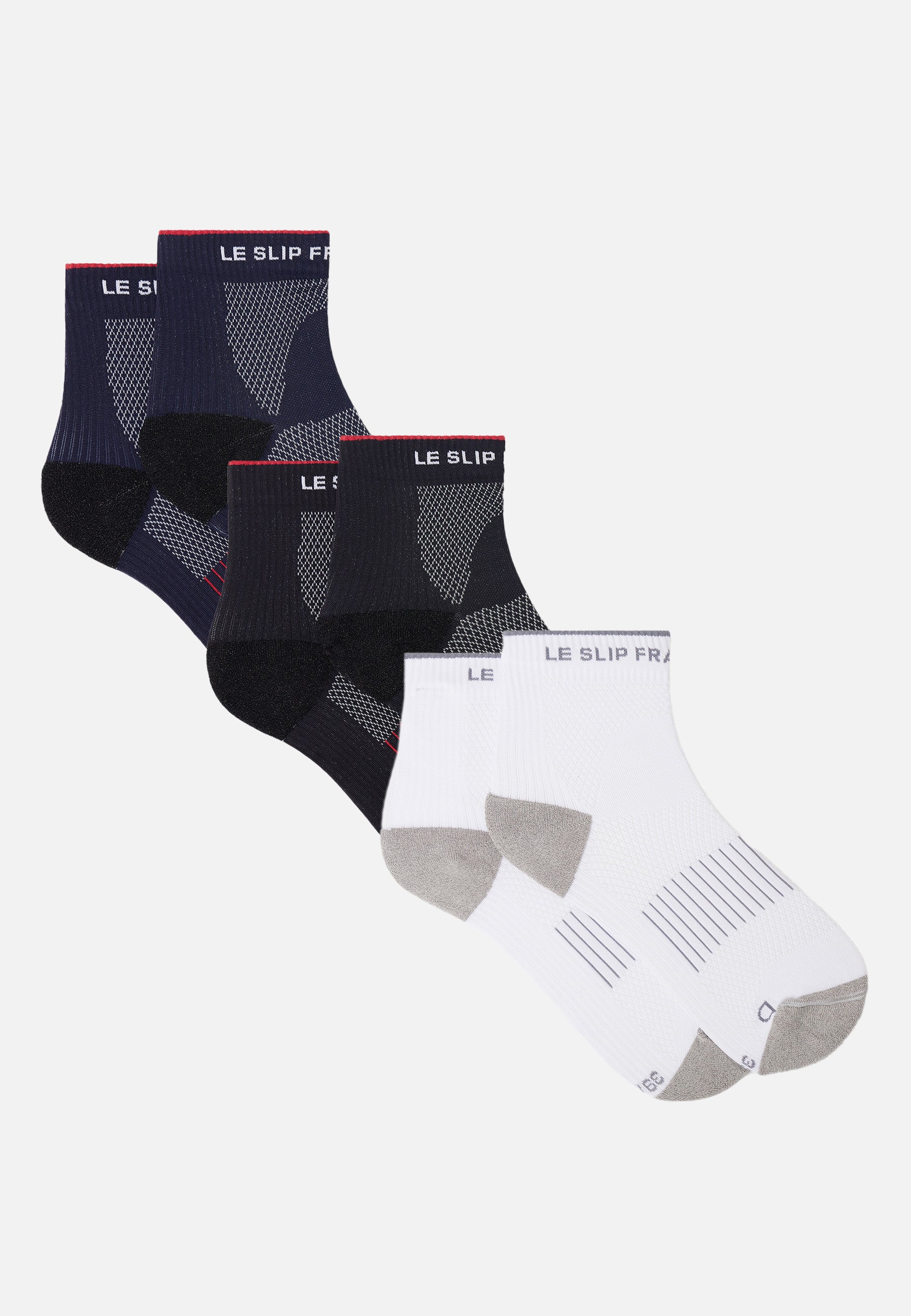 Trio de chaussettes courtes en polyamide-Pack Chaussettes Gaetan Marine Blanc Noir