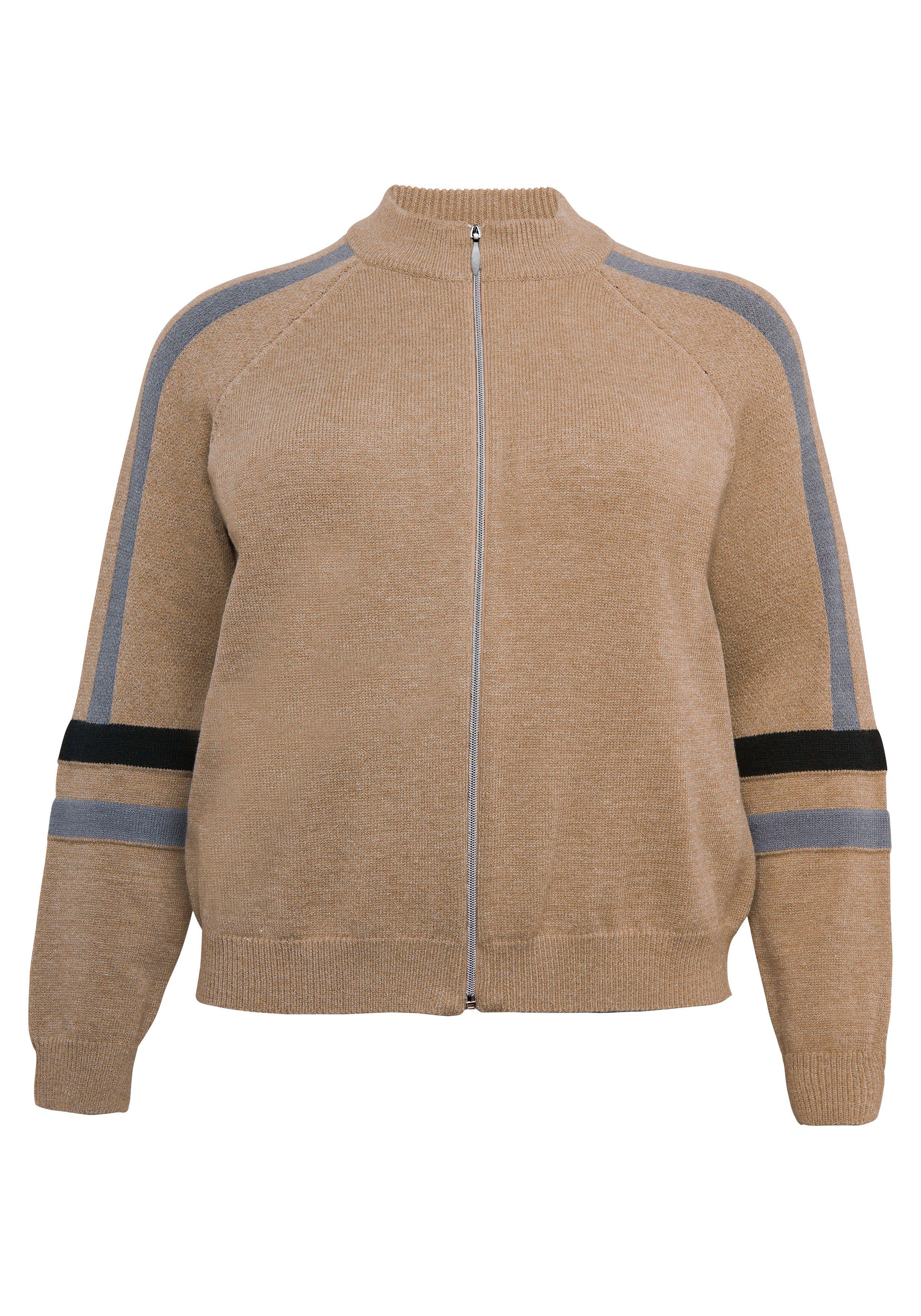 Strickjacke mit Raglanärmeln und Kontraststreifen