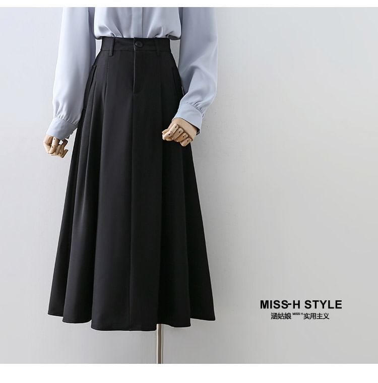 Cossita - Hoge taille effen midi geplooide rok