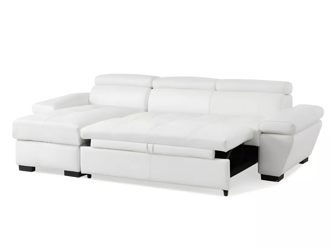 Canapé d'angle convertible en cuir JONOVA - Blanc - Angle gauche