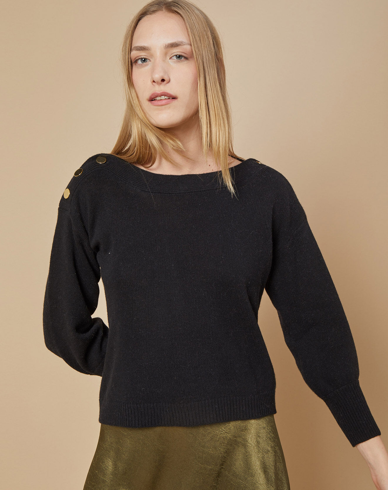 Oscar et Louise Pull 100% Cachemire 4 fils Jane col bateau noir