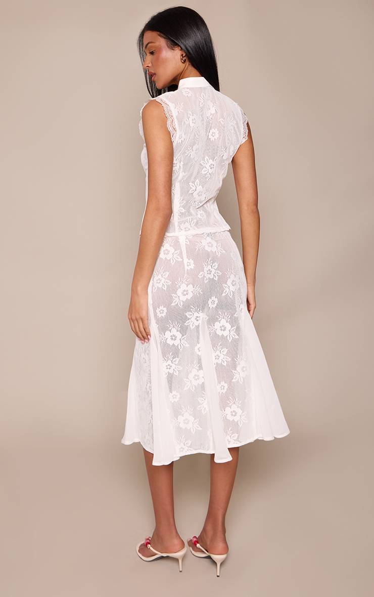 Blanc Jupe Mi-Longue Tall À Détails Floraux Transparents Et Godets