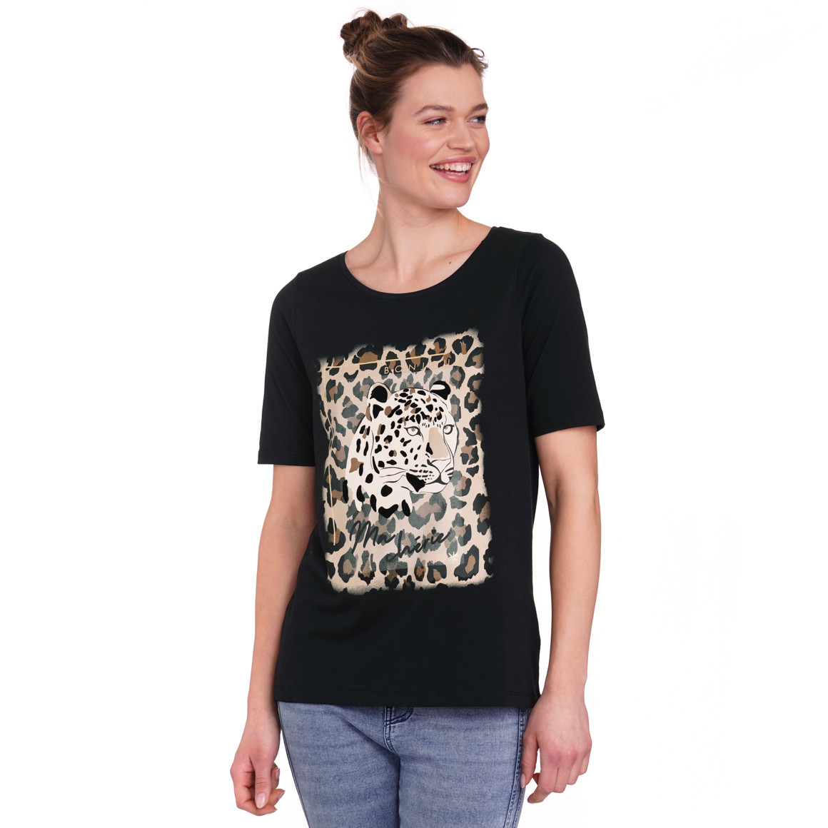 Gina Benotti Damen T-Shirt mit großem Print schwarz