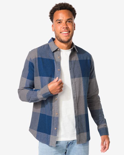 herenoverhemd ruiten  bleu
