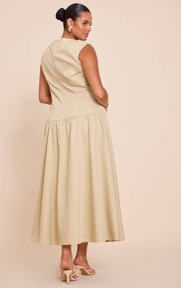 Vert Sauge Robe Maxi Grande Taille À Col Bateau Et Taille Basse En Tissu Tissé