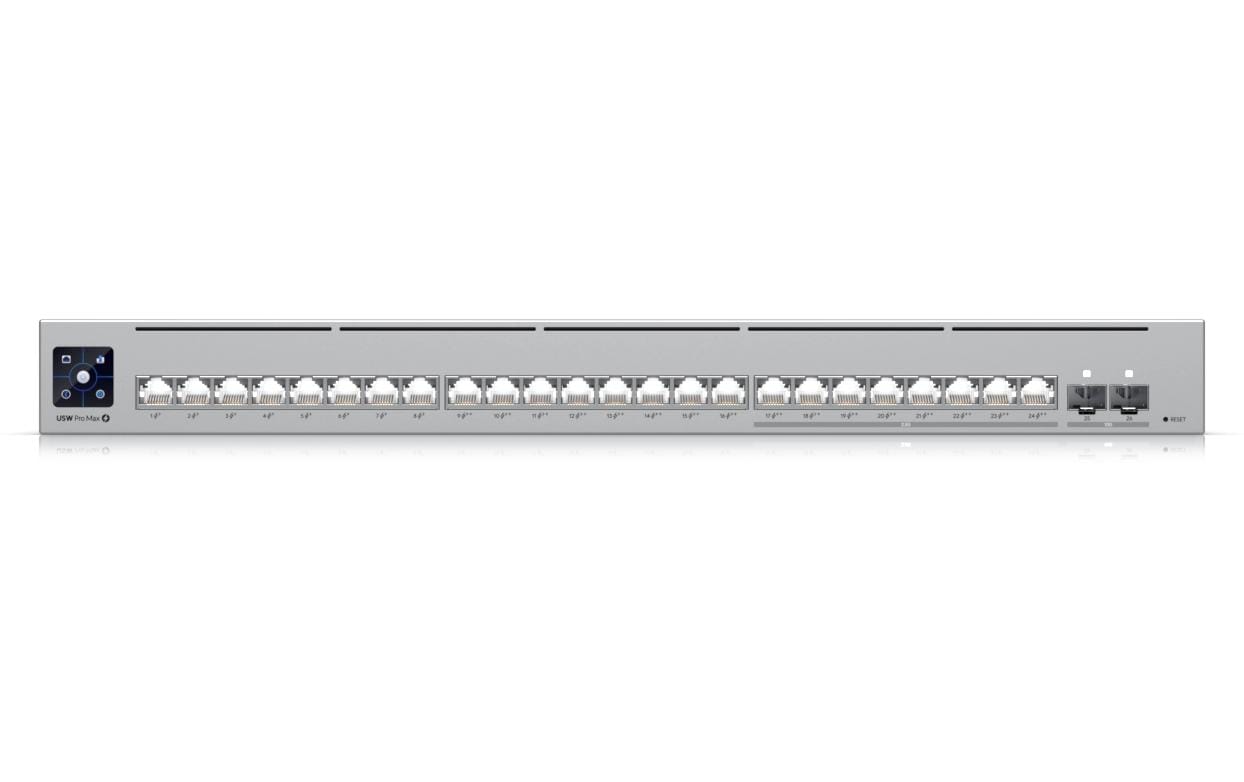 PoE++ Switch UniFi USW-Pro-Max-24-PoE 26 Port<br>Ein Layer-3-Etherlighting-Switch mit 24 Anschlüssen und PoE++-Ausgang mit hoher Leistung