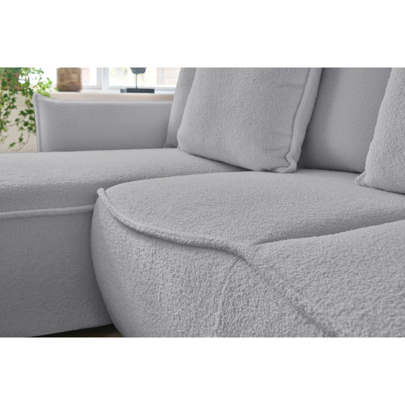 Bobochic Canapé d'angle gauche convertible bouclette Léon gris clair - 242x158x90 cm