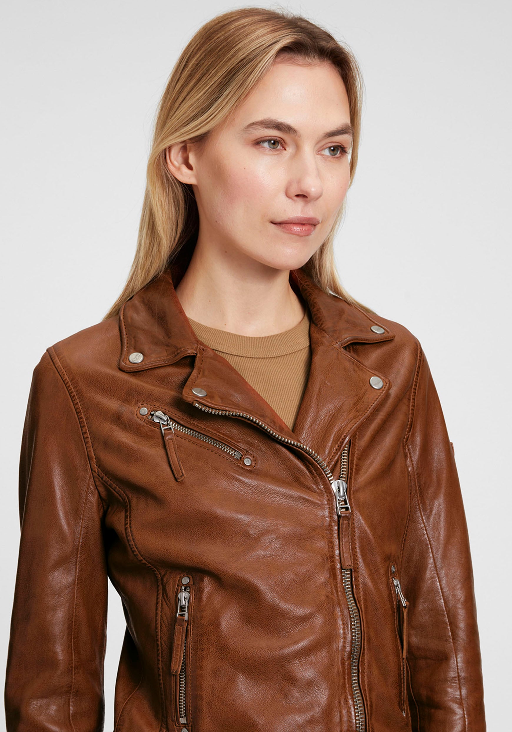Mauritius Lederjacke »MWPaige« im Biker-Style asymetrischem Reissverschluss, Reverskragen