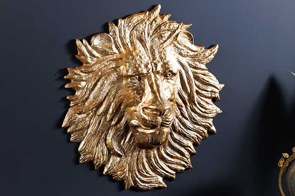 Goldene Wanddeko WILDLIFE LION 35cm gold Metall Löwenkopf-Skulptur handmade
