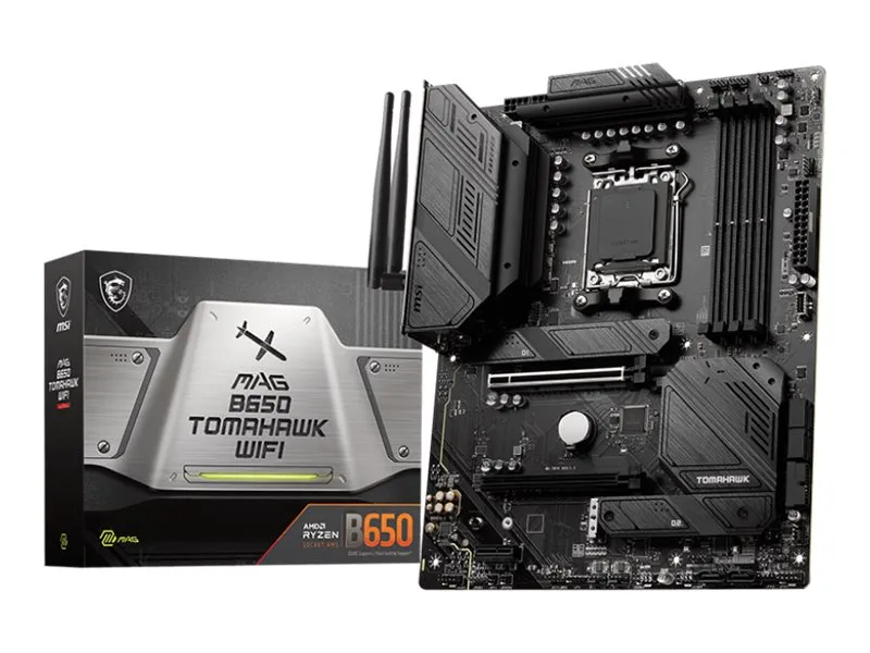 MSI MAG B650 TOMAHAWK WIFI - Bundkort - ATX - Socket AM5 - AMD B650 Chipset - USB 3.2 Gen 1, USB 3.2 Gen 2, USB-C 3.2 Gen2, USB-C 3.2 Gen 2x2 - 2.5 Gigabit LAN, Wi-Fi 6E, Bluetooth - onboard grafik (CPU påkrævet) - HD Audio (8-kanaler)