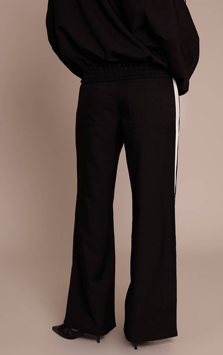 Noir Pantalon Droit Rayé Coupe Ajustée