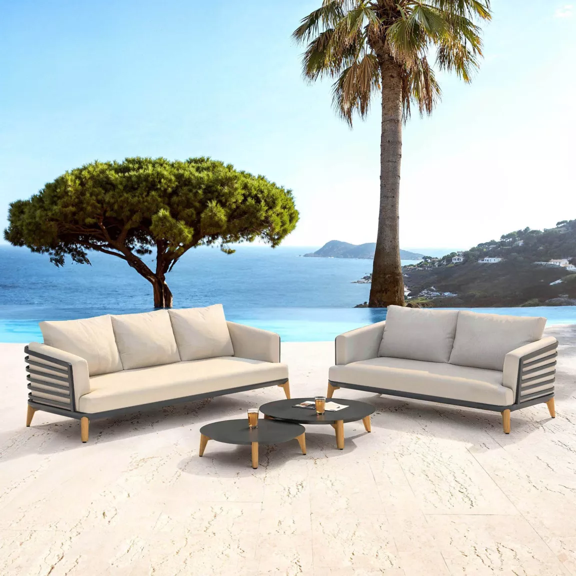 Salon de jardin aluminium 5 places 4 pcs Monte Carlo Gris anthracite et taupe
