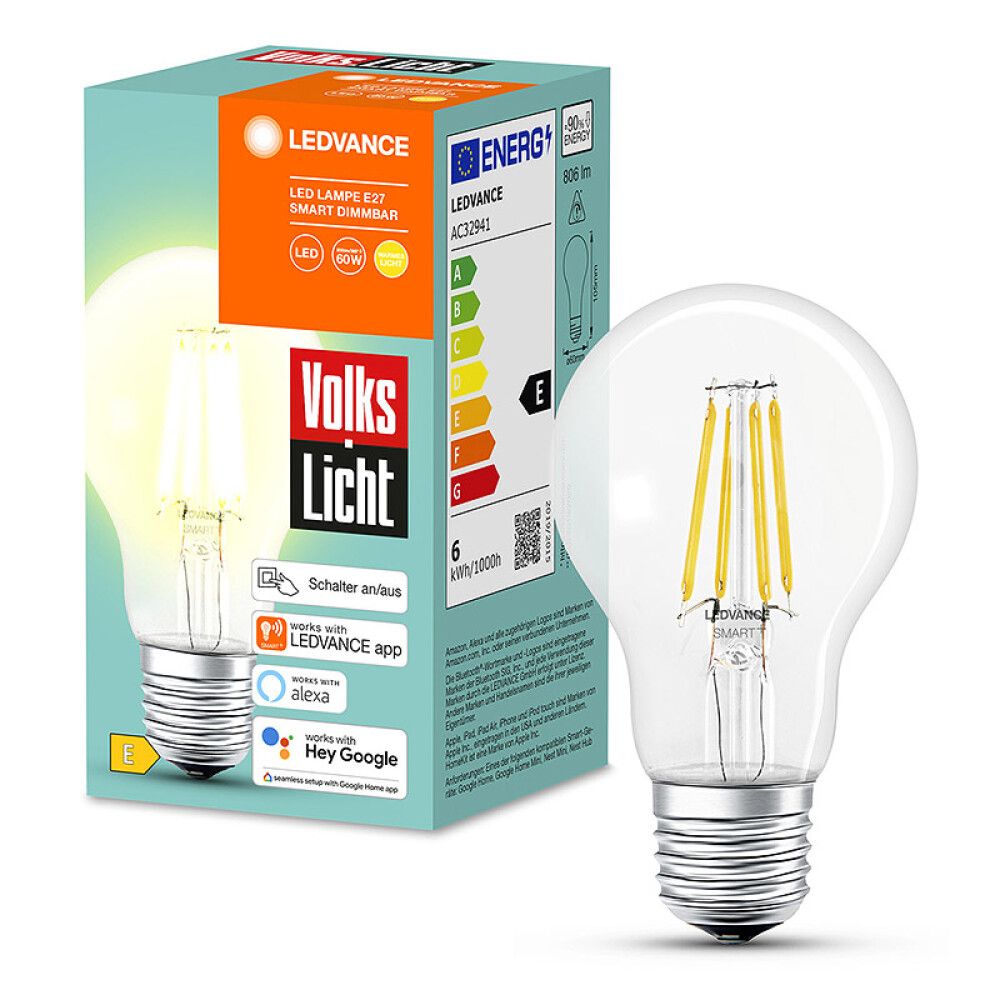 LYSPÆRE LEDVANCE LED SMART+ FIL CLA60 E27 806LM 6W
