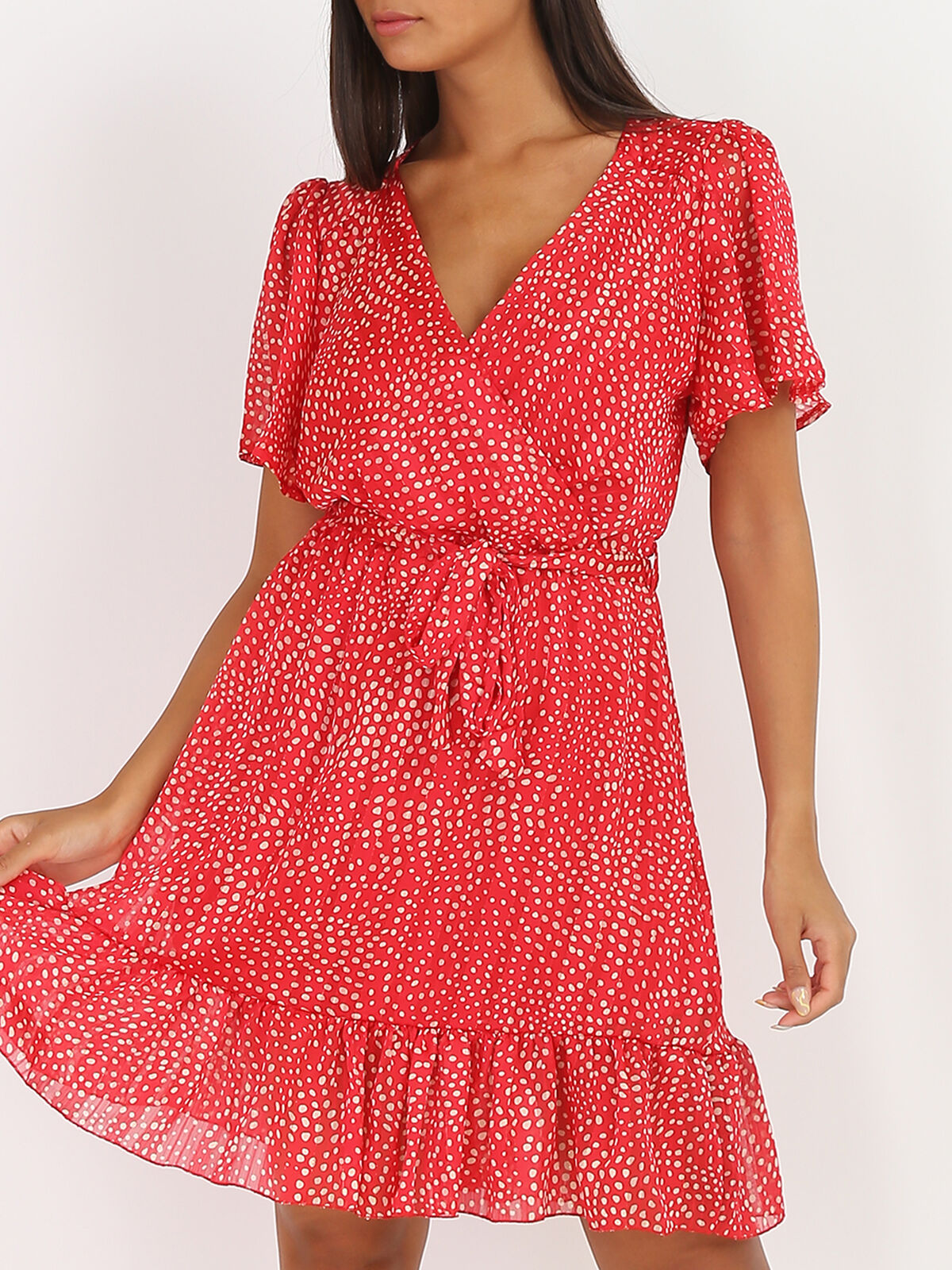 Robe patineuse à pois- Rouge