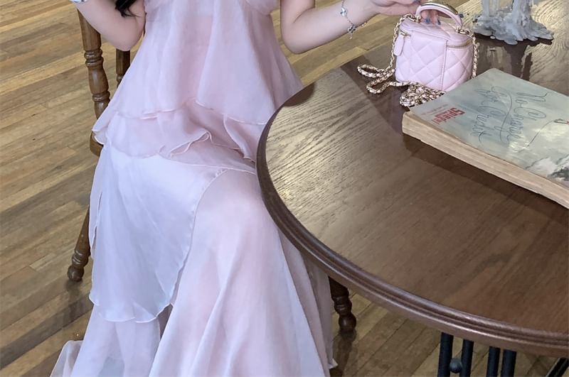 Metonymph - V-hals effen zwierige cami top / maxi A-lijn rok