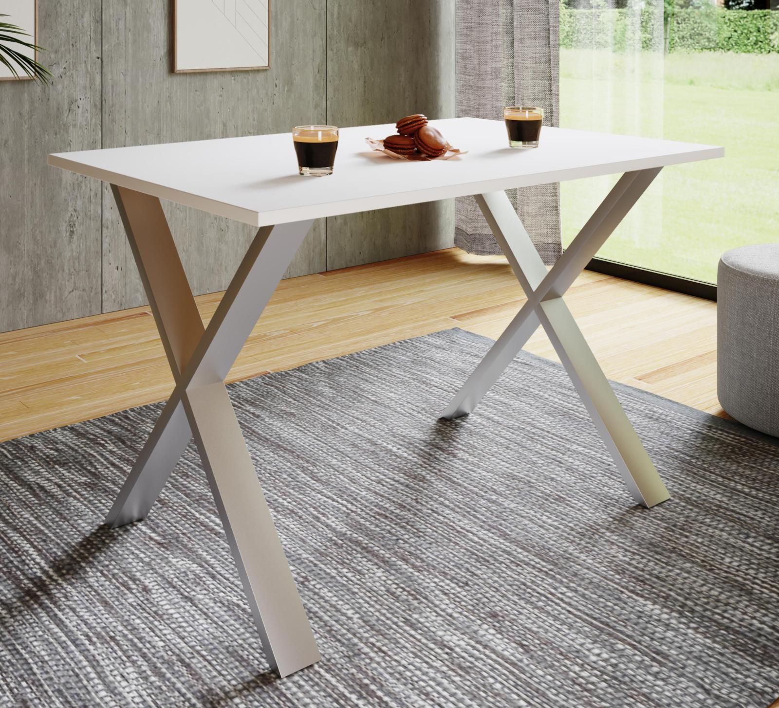 Esstisch XONA - weiß-silber - X-Fußgestell - 110x80 cm