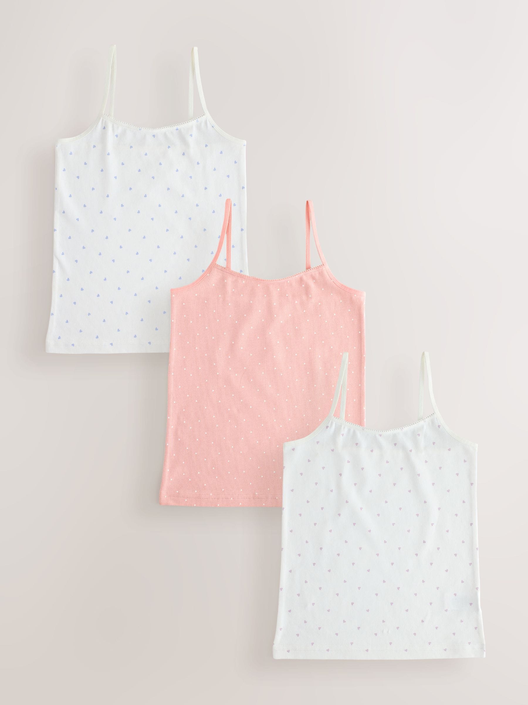 Wit/roze - Set van 3 cami topjes met bandjes en madeliefjesprint (1,5-16jr)
