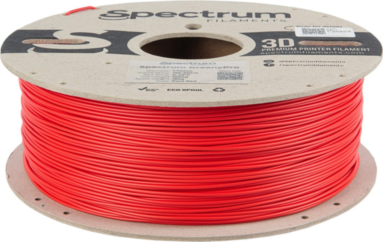 Spectrum  GreenyPro Pure Red, 1,75 mm / 1000 g    Bio-Performance-Filament mit hoher Temperaturbeständigkeit in Pure Red