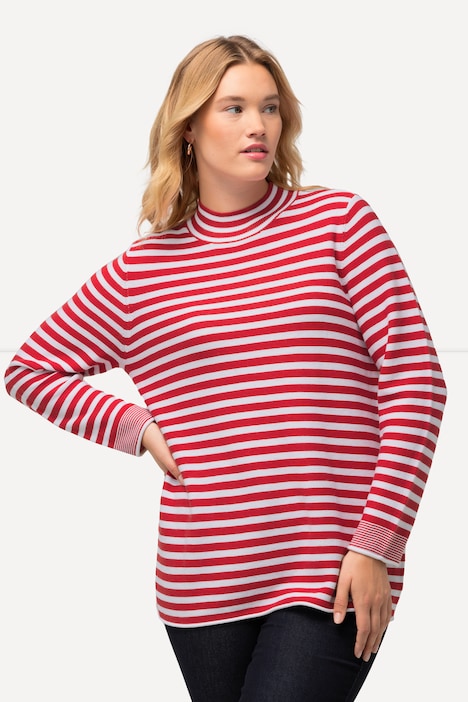 Pullover, Ringel, Rollkanten, Stehkragen, Langarm