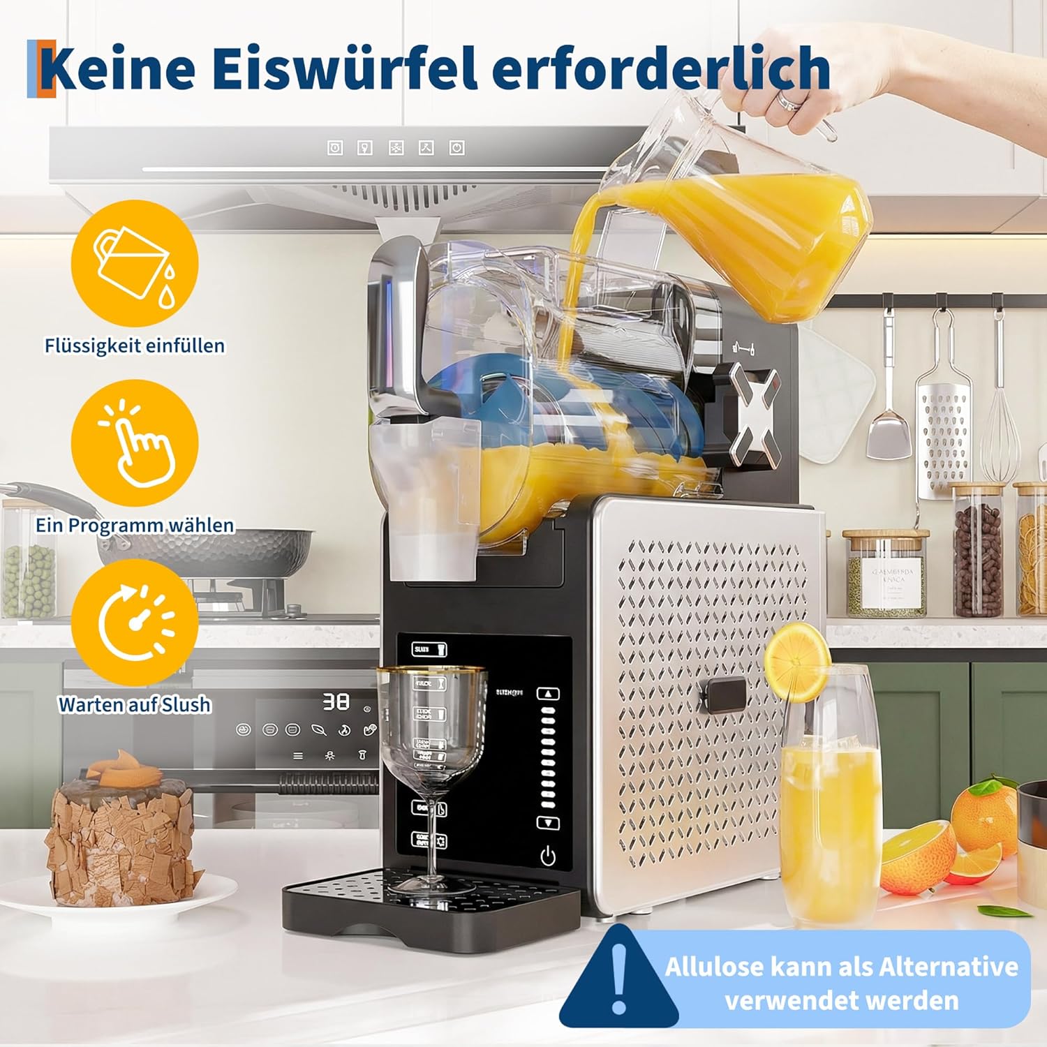 Slushmaschine 1,9 L, Slushy Maschine Für Zuhause Mit 5 Automatikprogrammen, LED Display, Selbstreinigung, Eisfreie Frozen Drink Maker Für Milchshakes, Margaritas, Smoothies,Slushie Machine