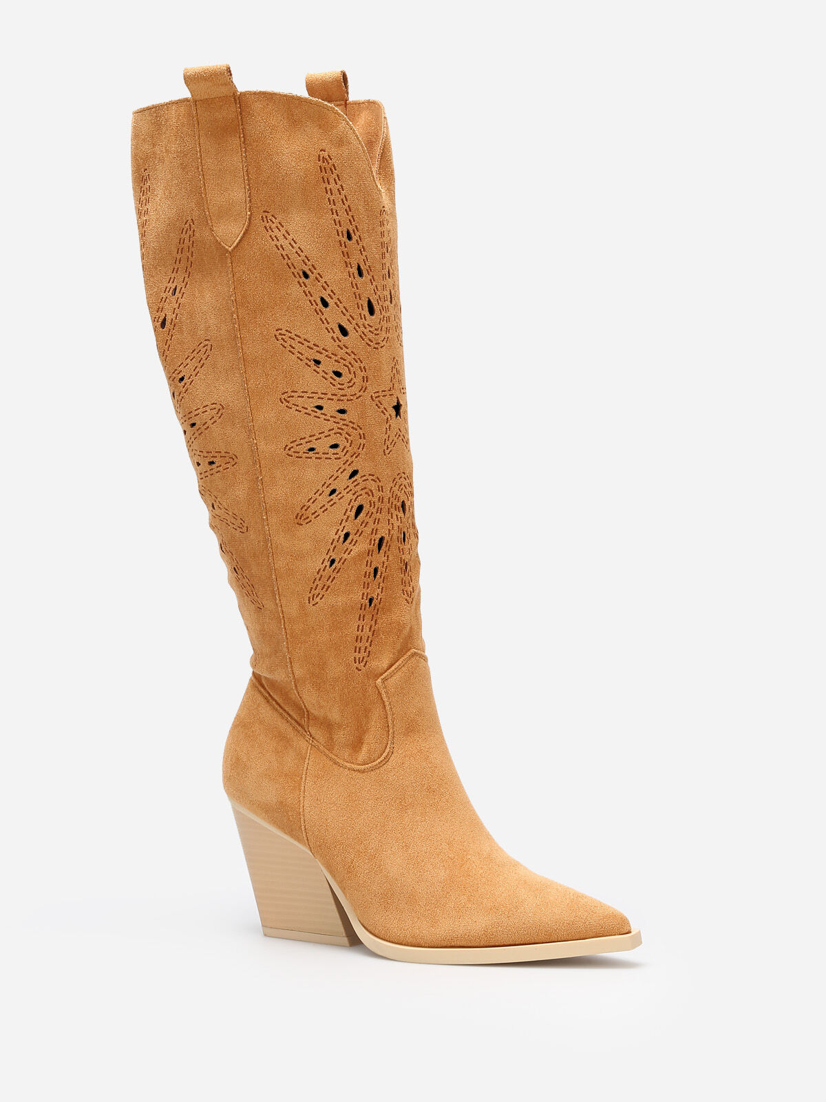 Bottes santiags en suédine ajourée- Camel clair