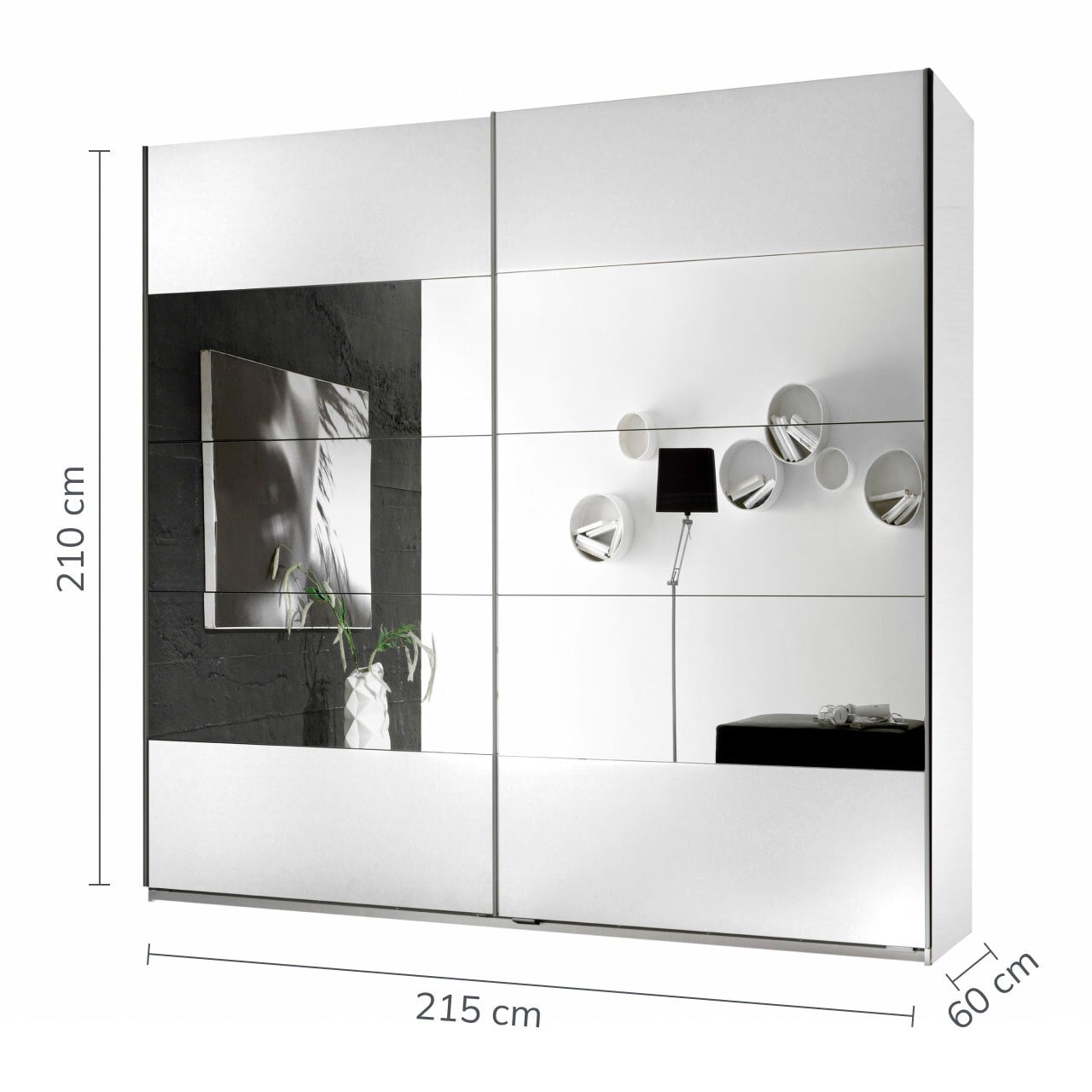 Schwebetürenschrank Penta 4 215x210x60 cm Weiß/Spiegel