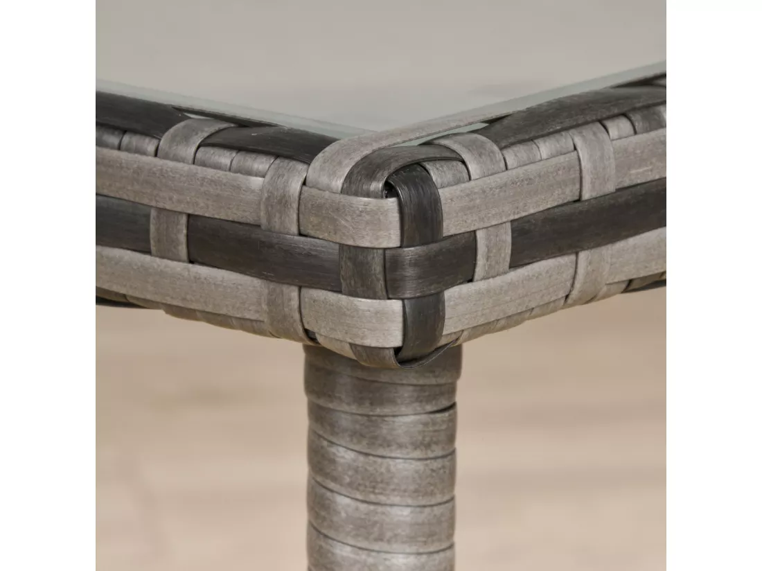Table basse de jardin plateau verre trempé 5 mm résine tressée imitation rotin gris