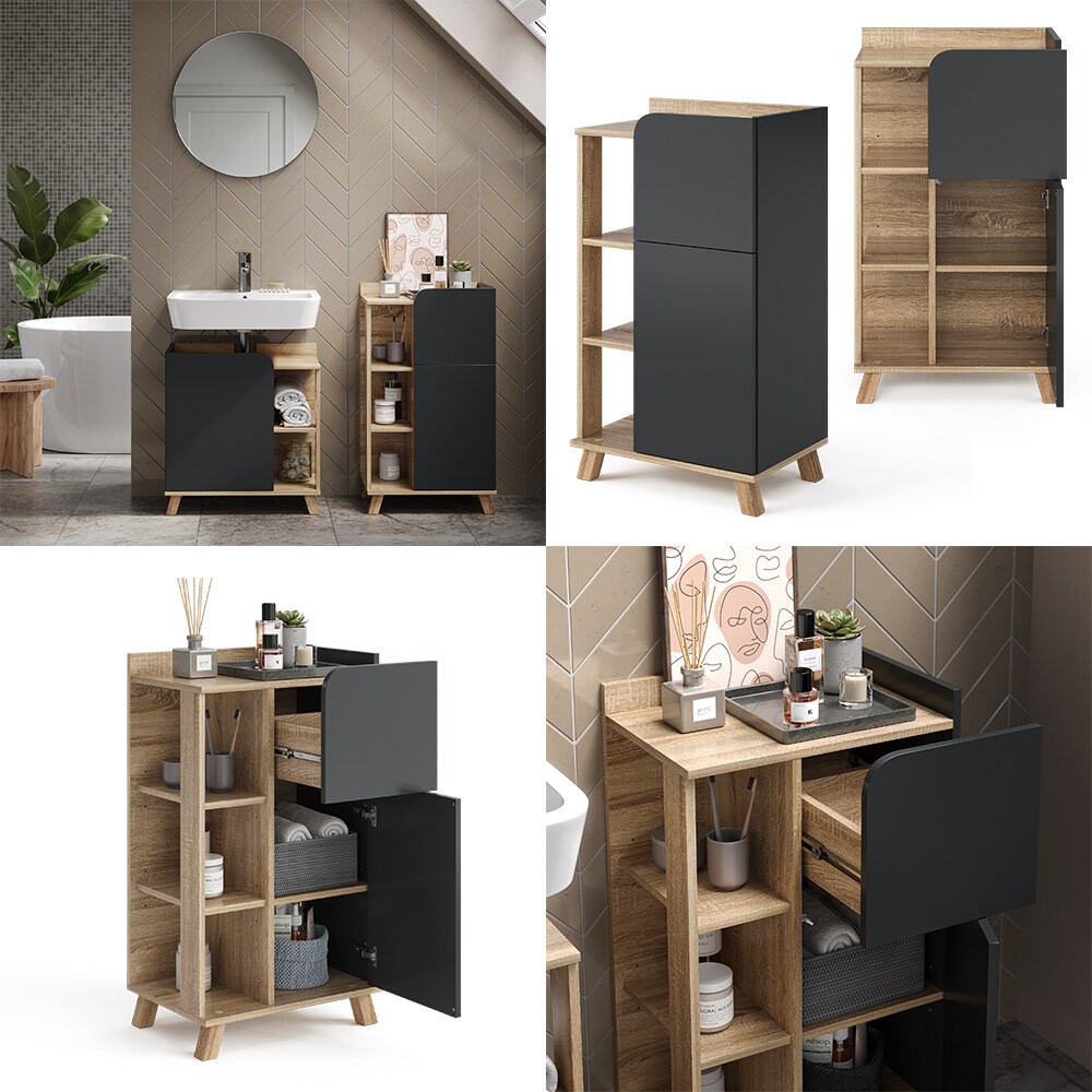 Vicco Unterschrank Karen Sonoma Anthrazit 50 x 90 cm Tür Schublade