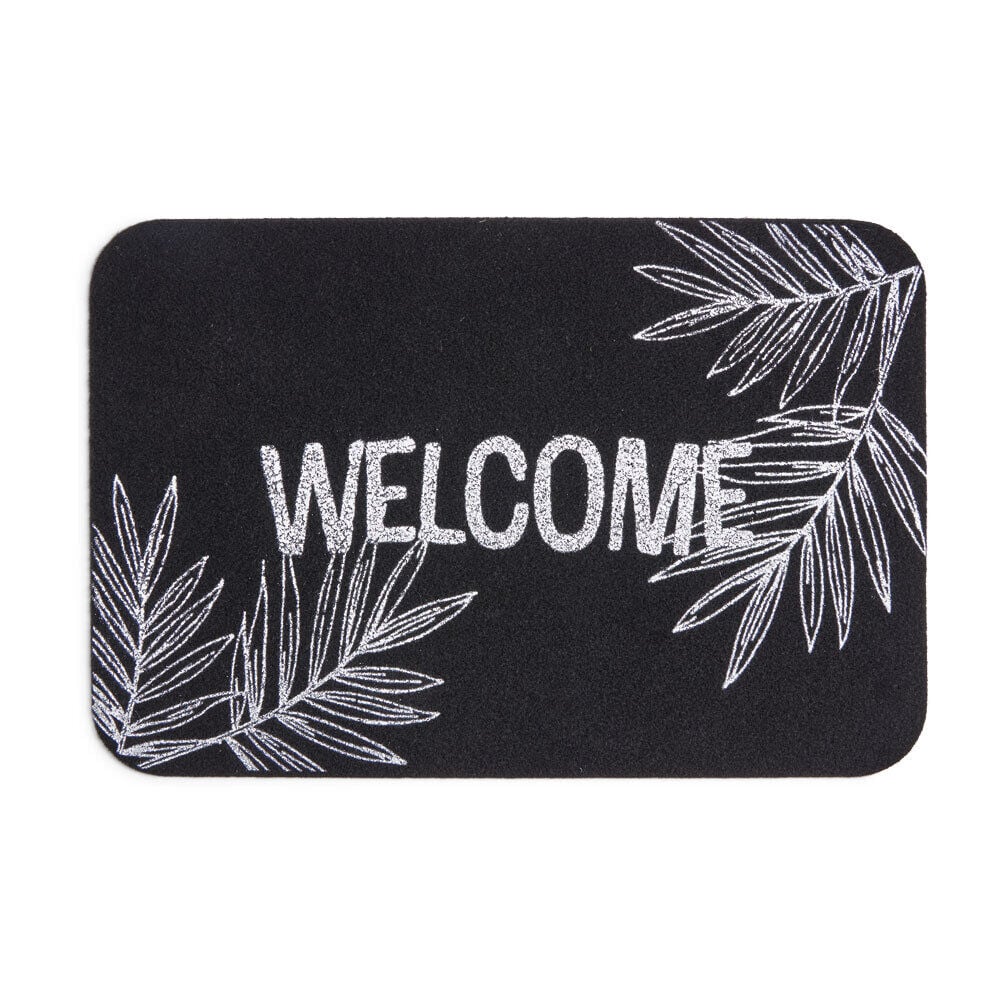 Tapis d'entrée extérieur 40x60cm Welcome feuillage noir et blanc