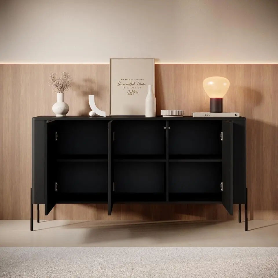 Meubella - Vivi - Dressoir - Zwart - 150 cm