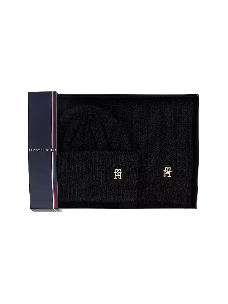 TOMMY HILFIGER Geschenkset Haube und Schal schwarz