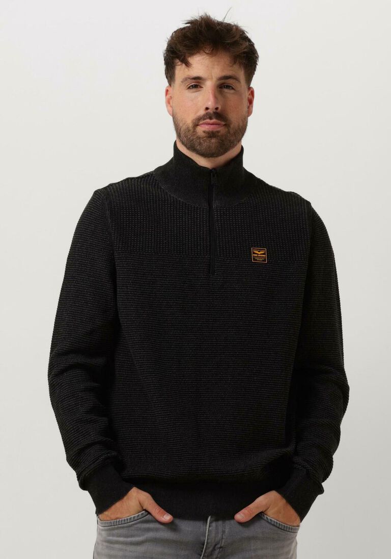 PME LEGEND donkergrijze pme legend trui half zip collar cotton plated