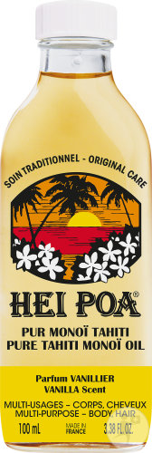 Hei Poa Soin Traditionnel Pur Monoï Tahiti AO Multi-Usages Parfum Vanillier Flacon 100ml