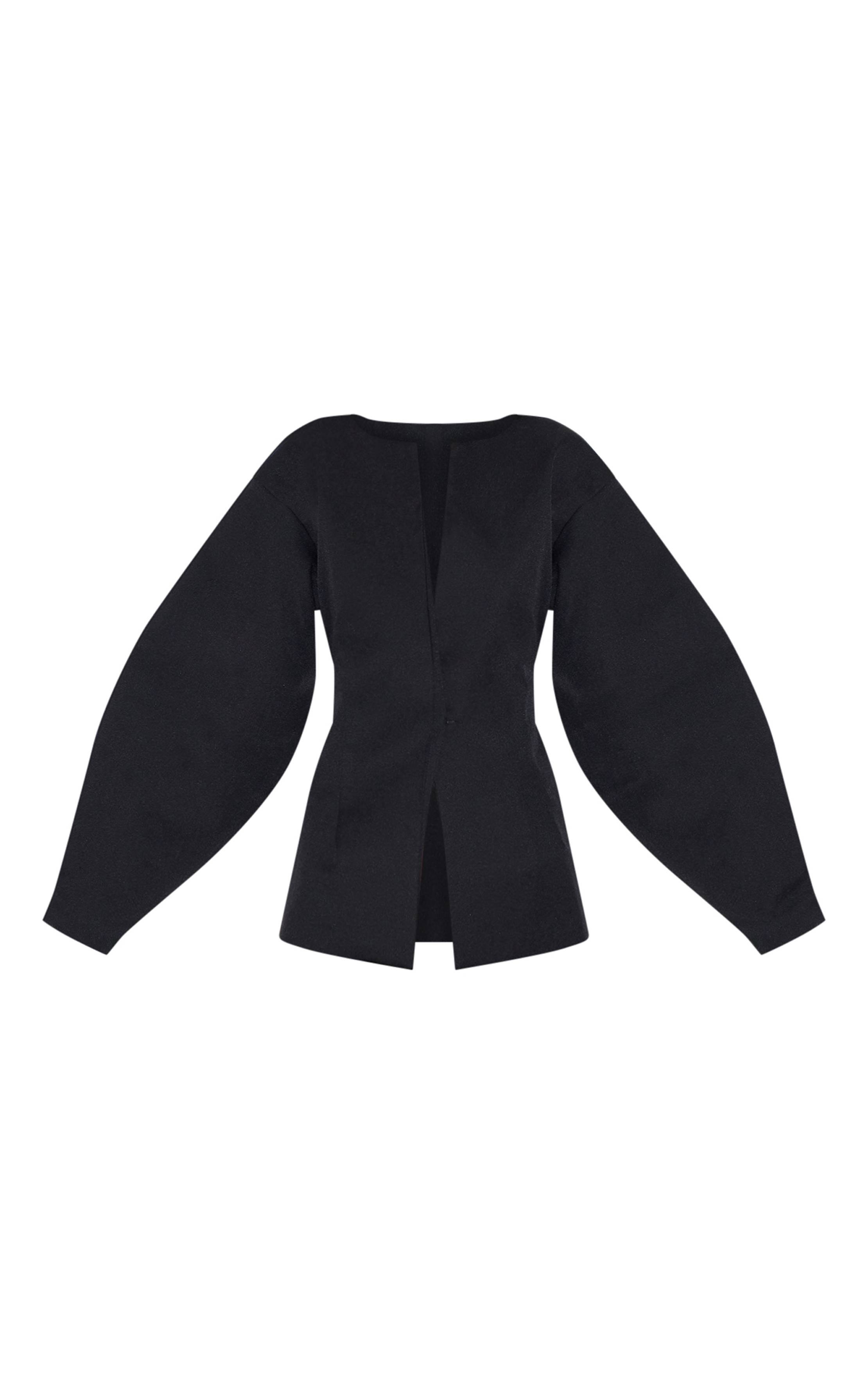 Noir Blazer Taille Cintrée À Manches Cocon