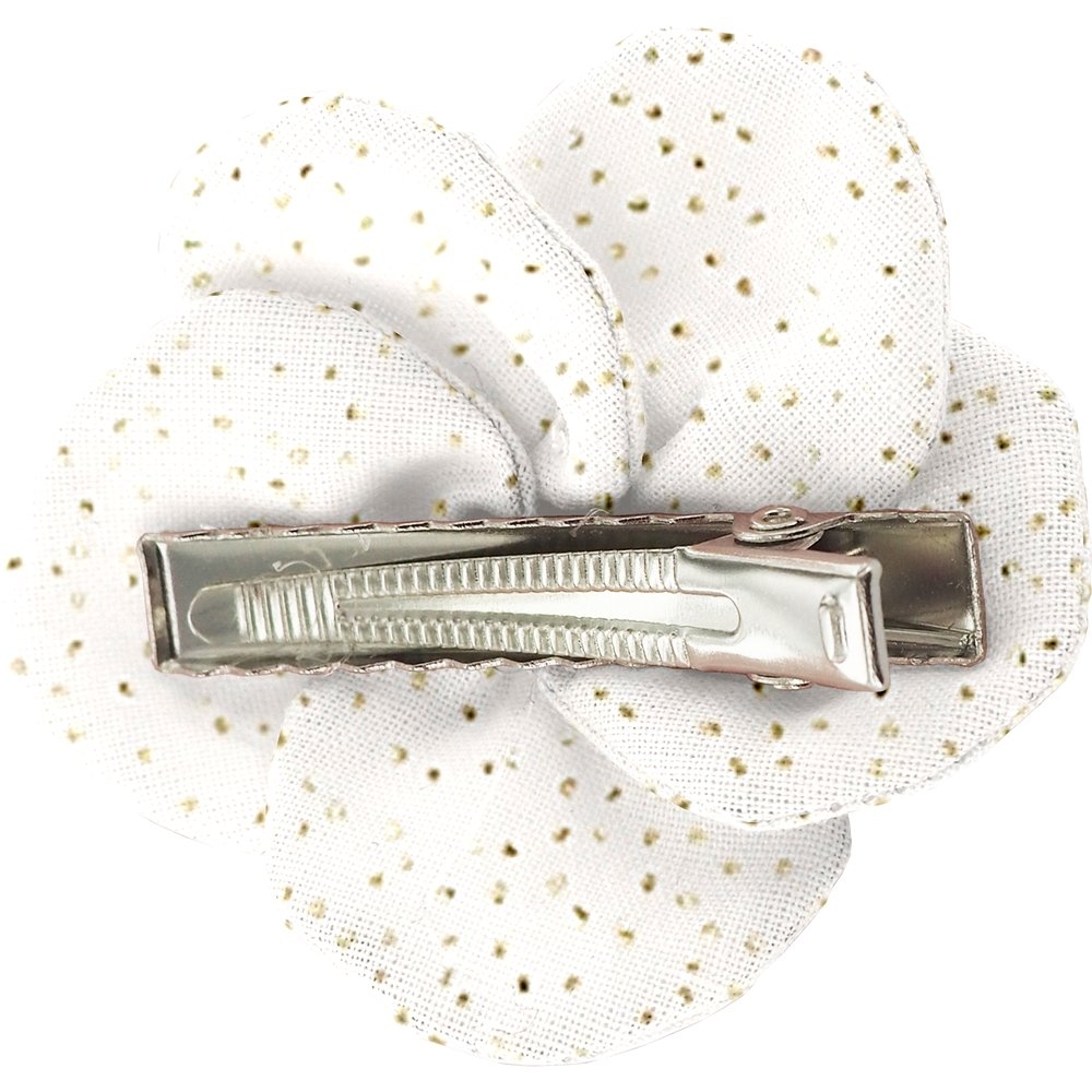 Petite Barrette Pétales De Fleur Blanc Pailleté